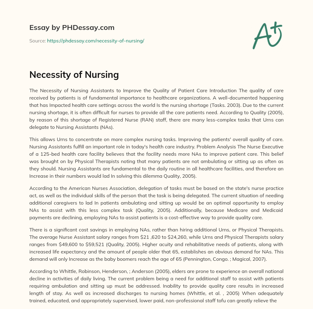 Necessity of Nursing essay