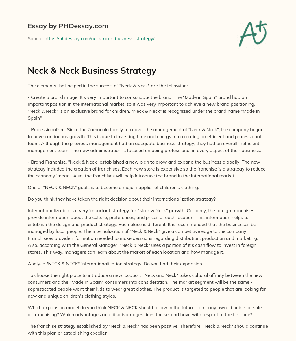 Neck & Neck Business Strategy essay