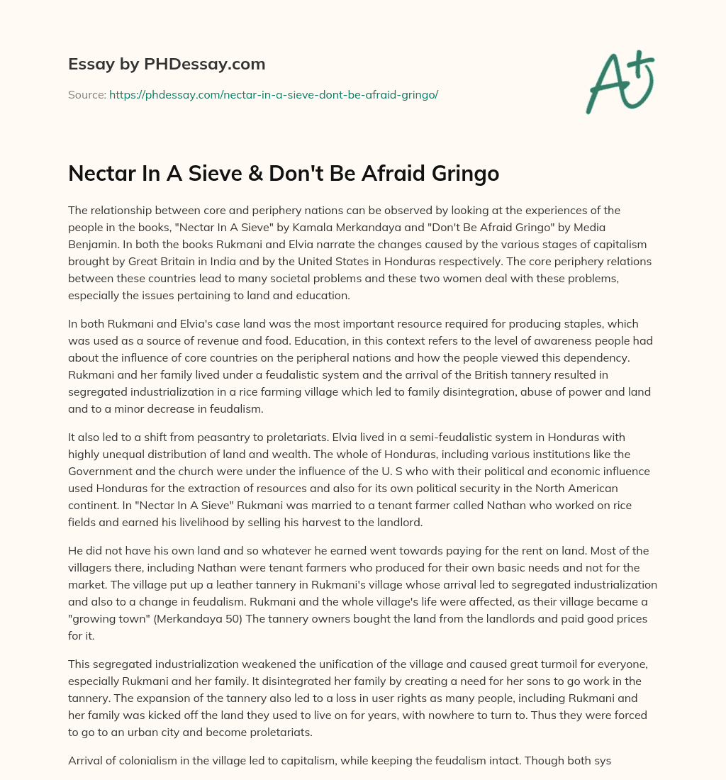 Nectar In A Sieve & Don’t Be Afraid Gringo essay