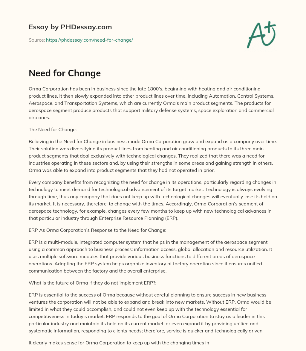 Need for Change essay