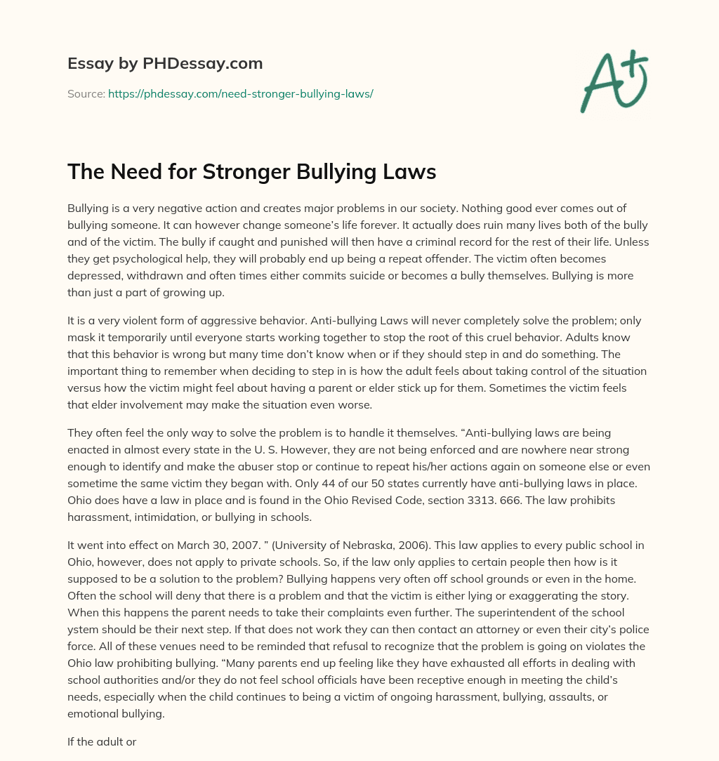 The Need for Stronger Bullying Laws essay