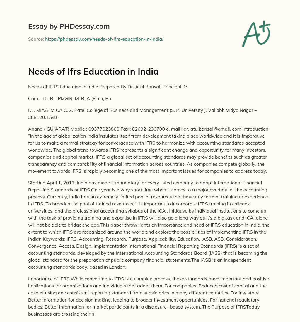 Needs of Ifrs Education in India essay