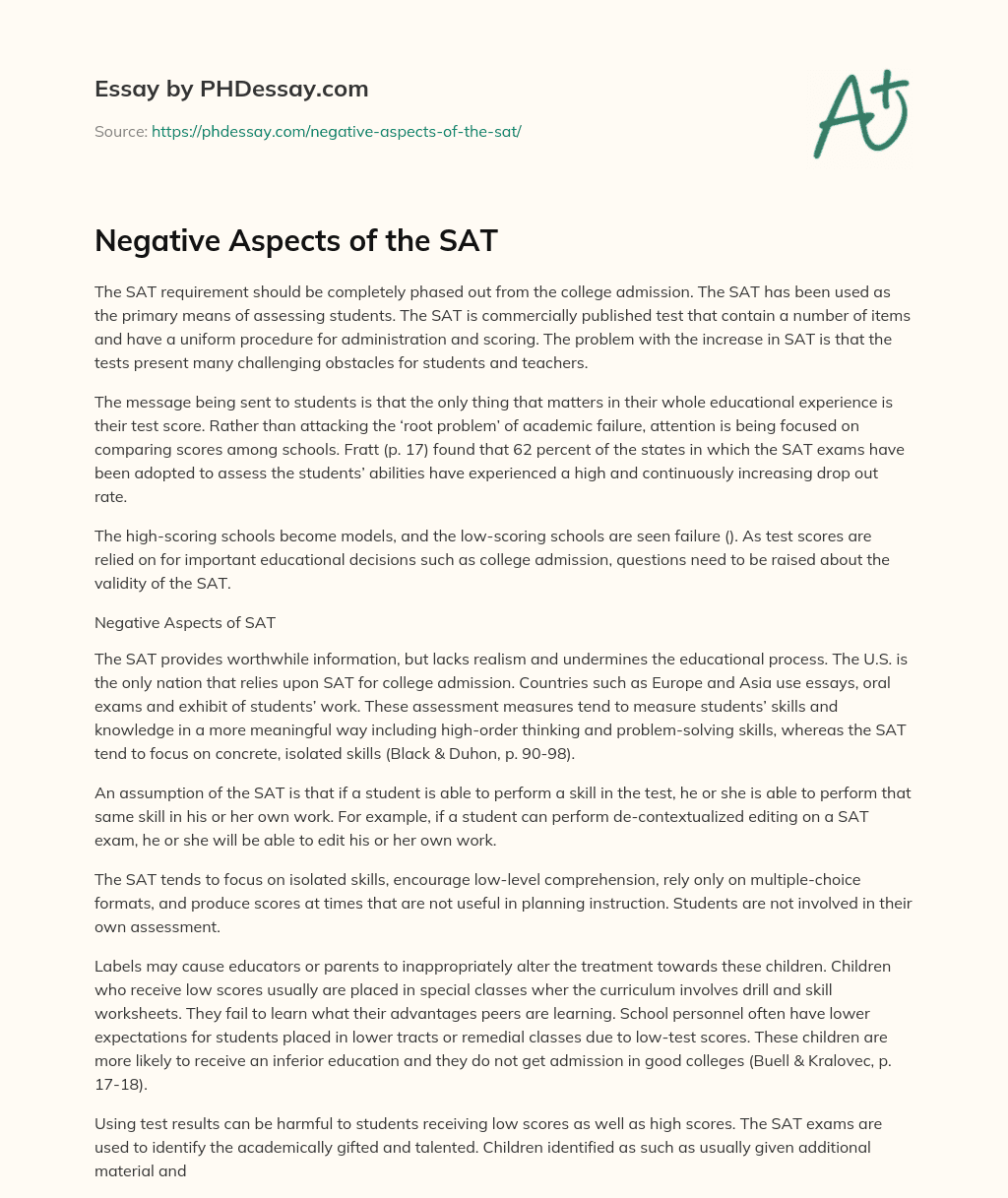 Negative Aspects of the SAT essay