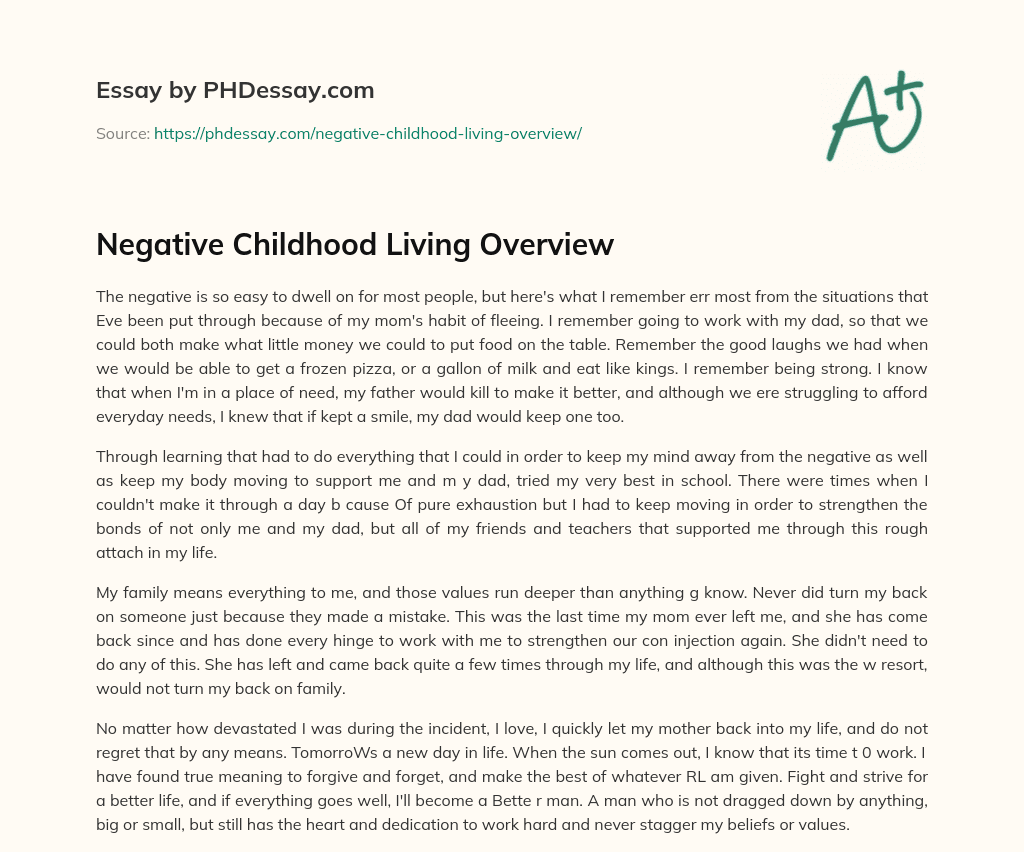 Negative Childhood Living Overview essay