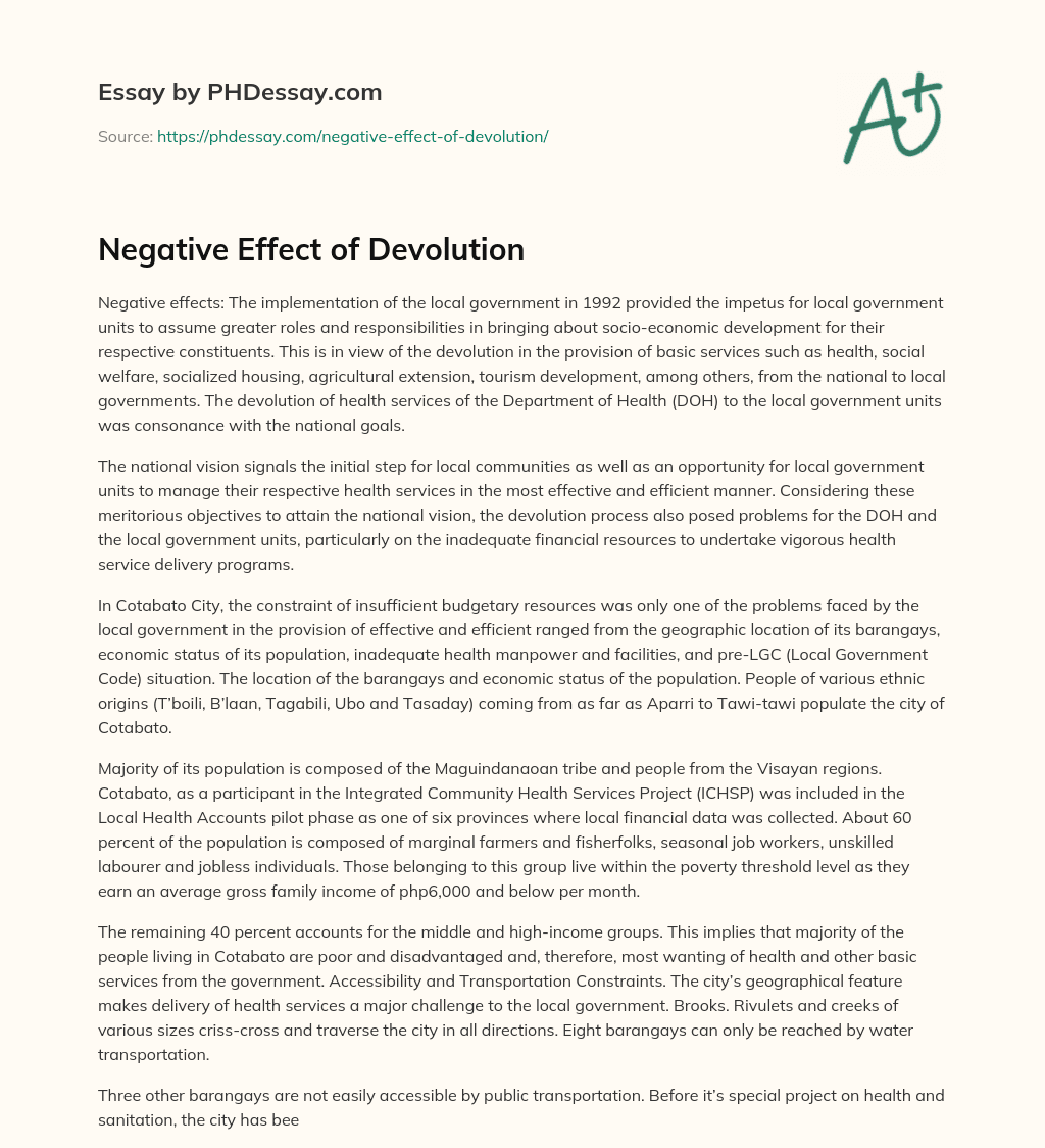 Negative Effect of Devolution essay