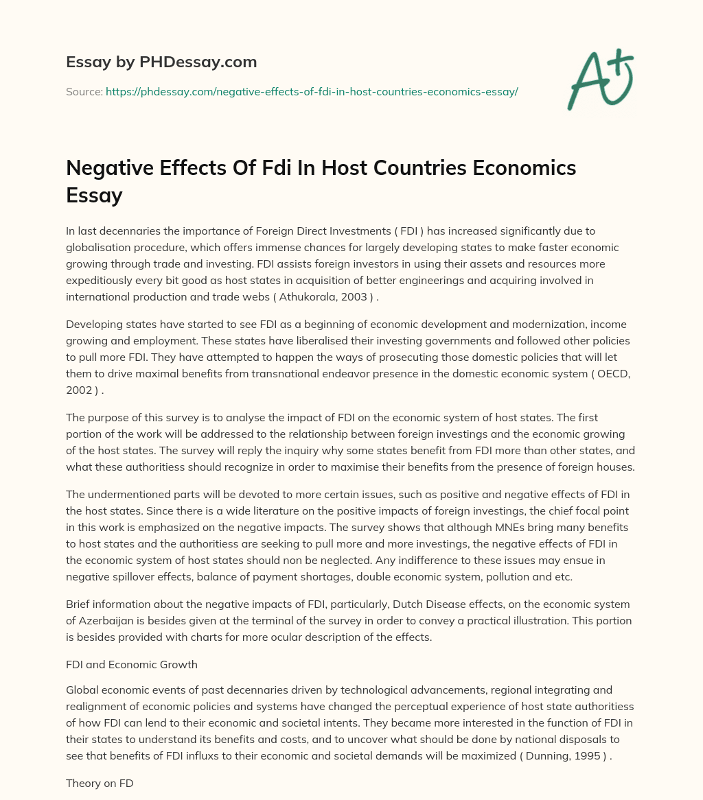 Negative Effects Of Fdi In Host Countries Economics Essay essay