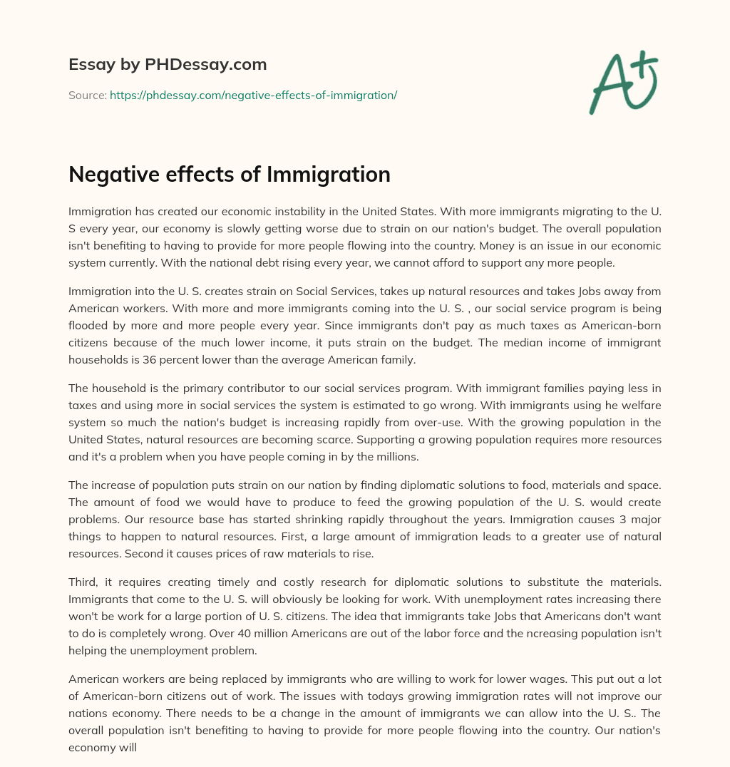Negative effects of Immigration essay