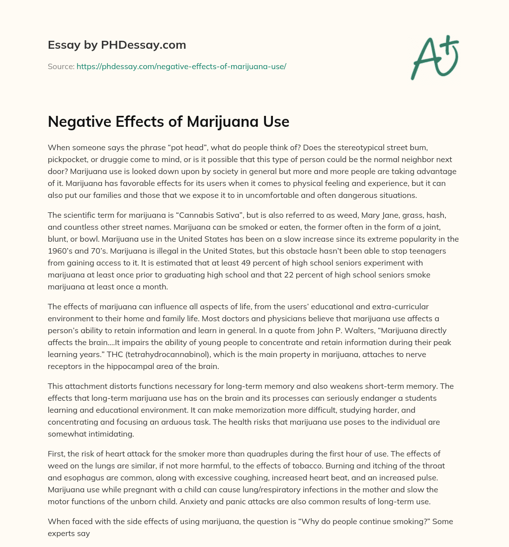 Negative Effects of Marijuana Use essay