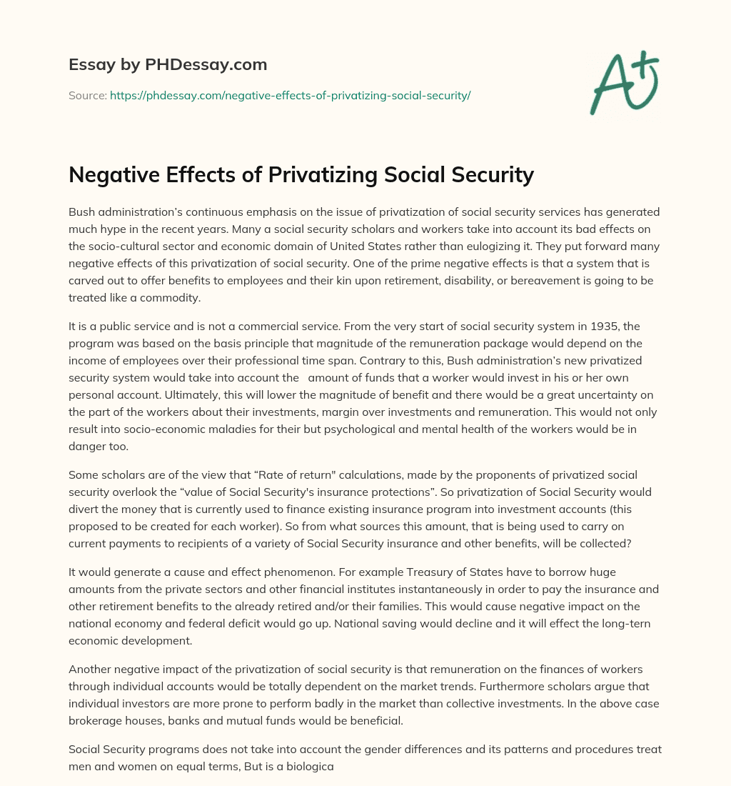 Negative Effects of Privatizing Social Security essay
