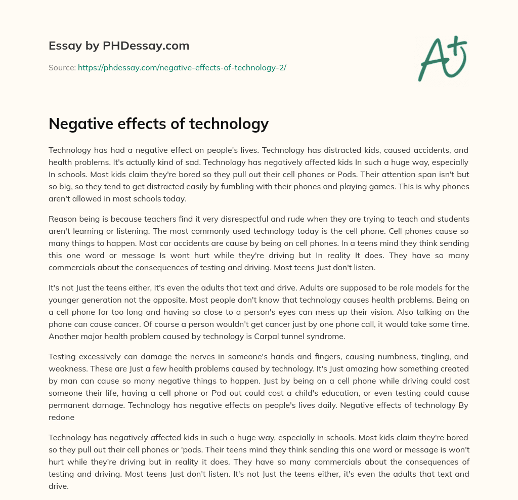 Negative effects of technology essay