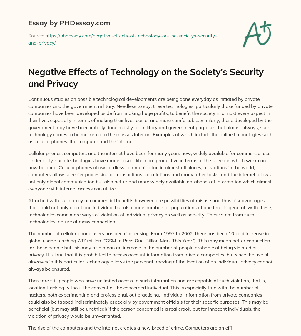 impact of technology on security essay