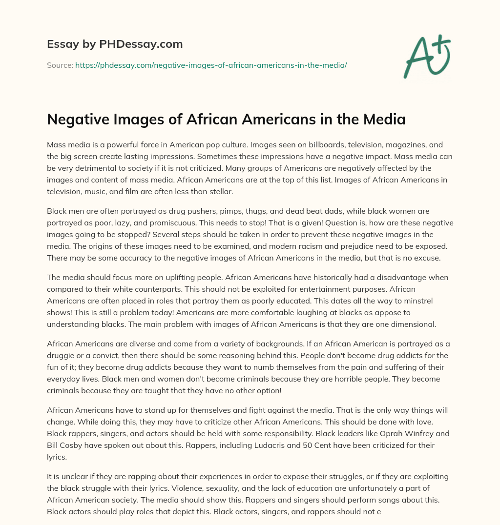 Negative Images of African Americans in the Media essay