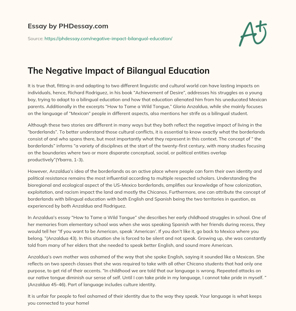 The Negative Impact of Bilangual Education essay