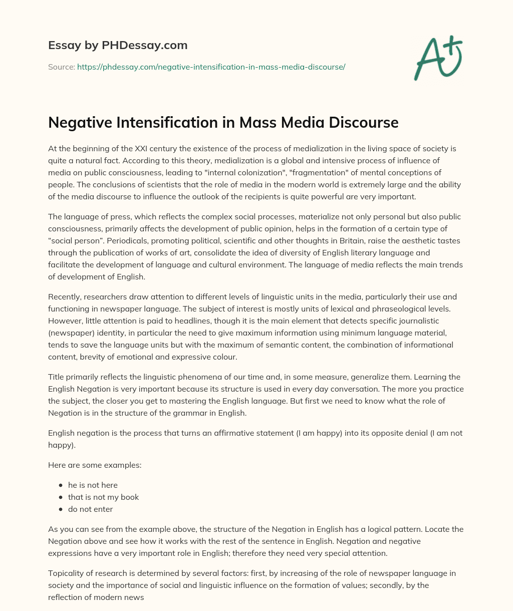 Negative Intensification in Mass Media Discourse essay