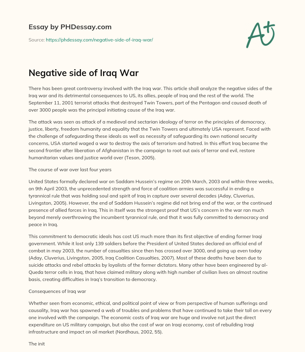 Negative side of Iraq War essay