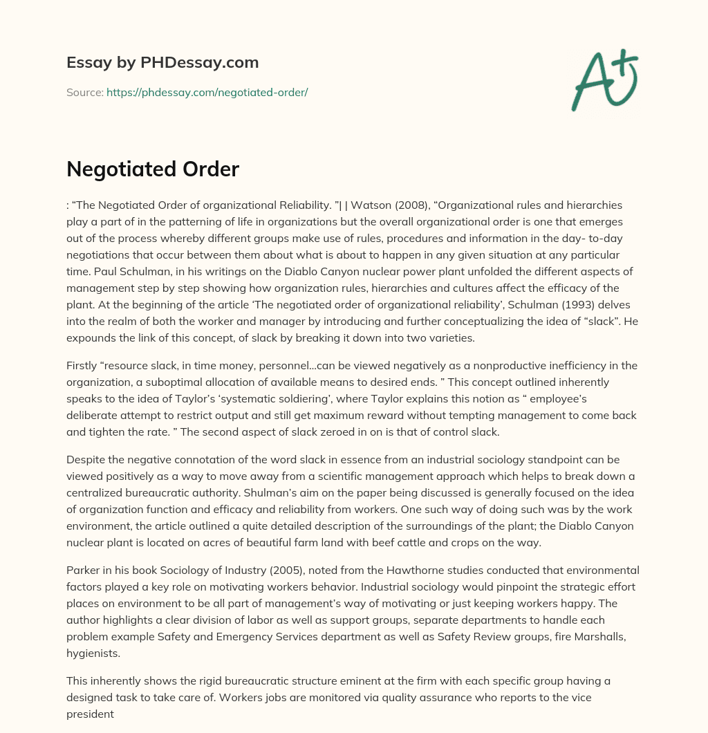 Negotiated Order essay