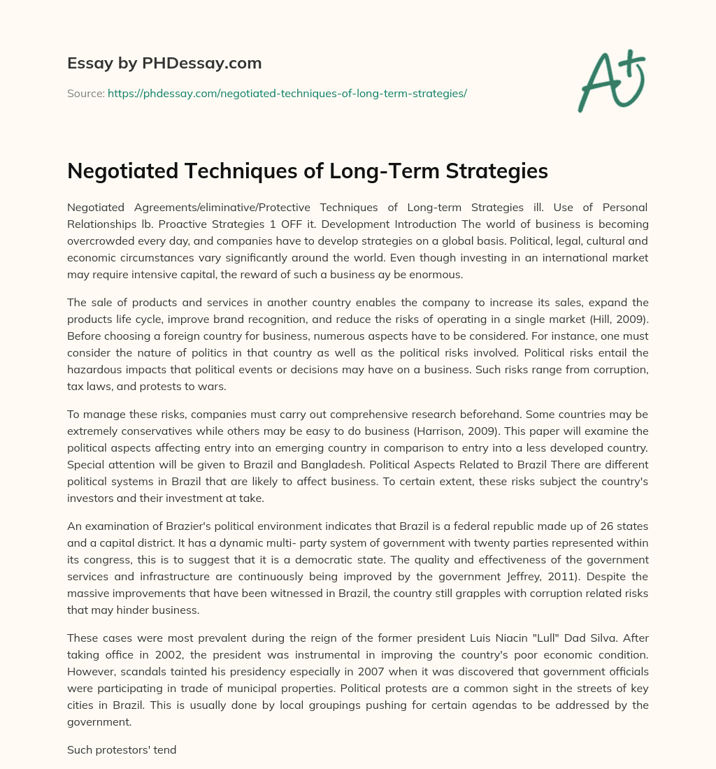 Negotiated Techniques of Long-Term Strategies essay
