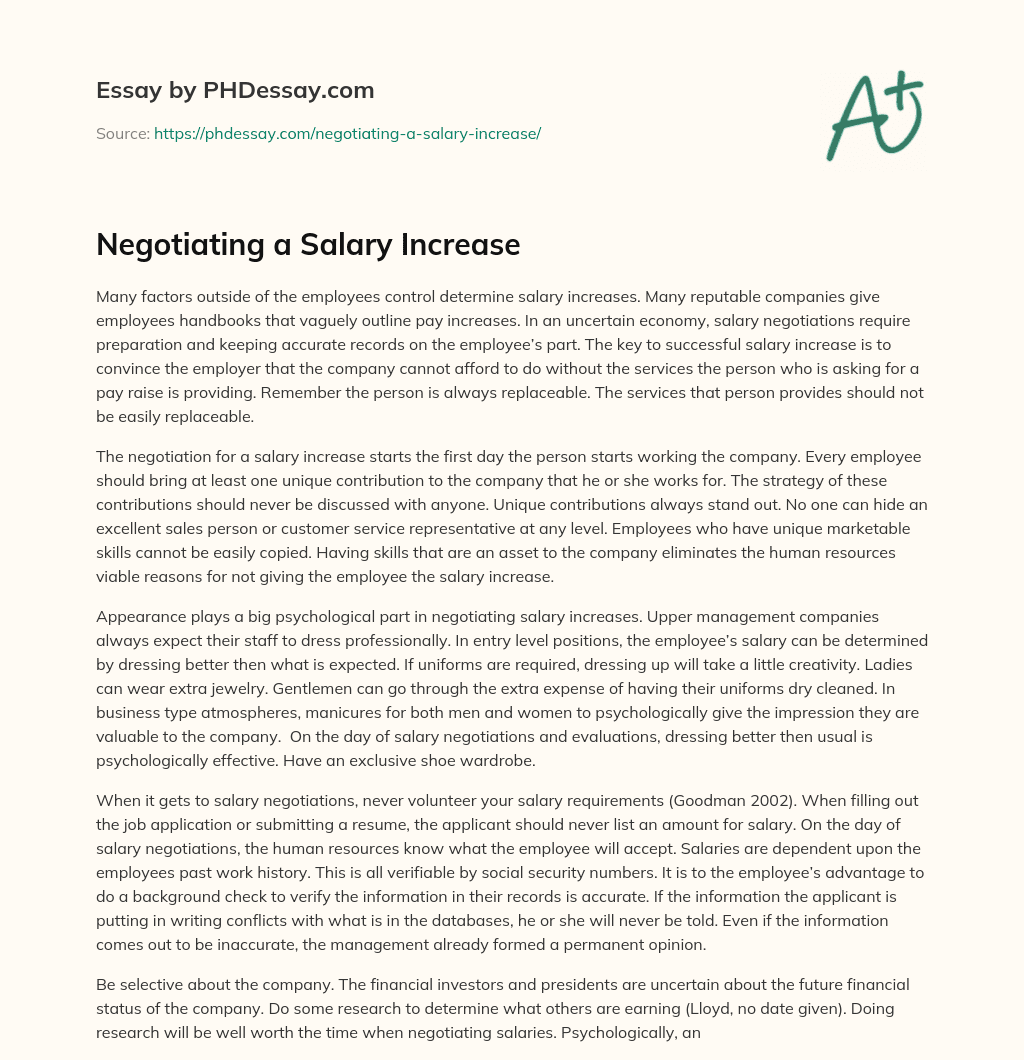 Negotiating a Salary Increase essay