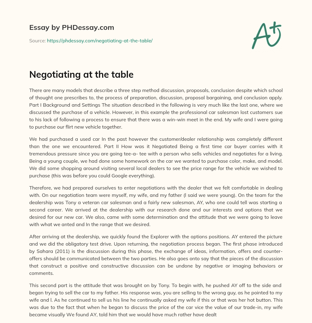 Negotiating at the table essay