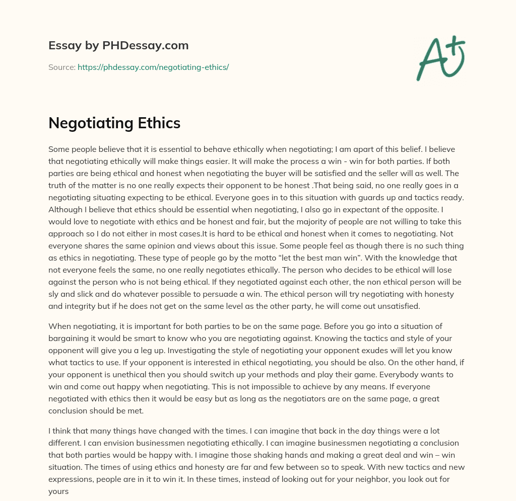 Negotiating Ethics essay