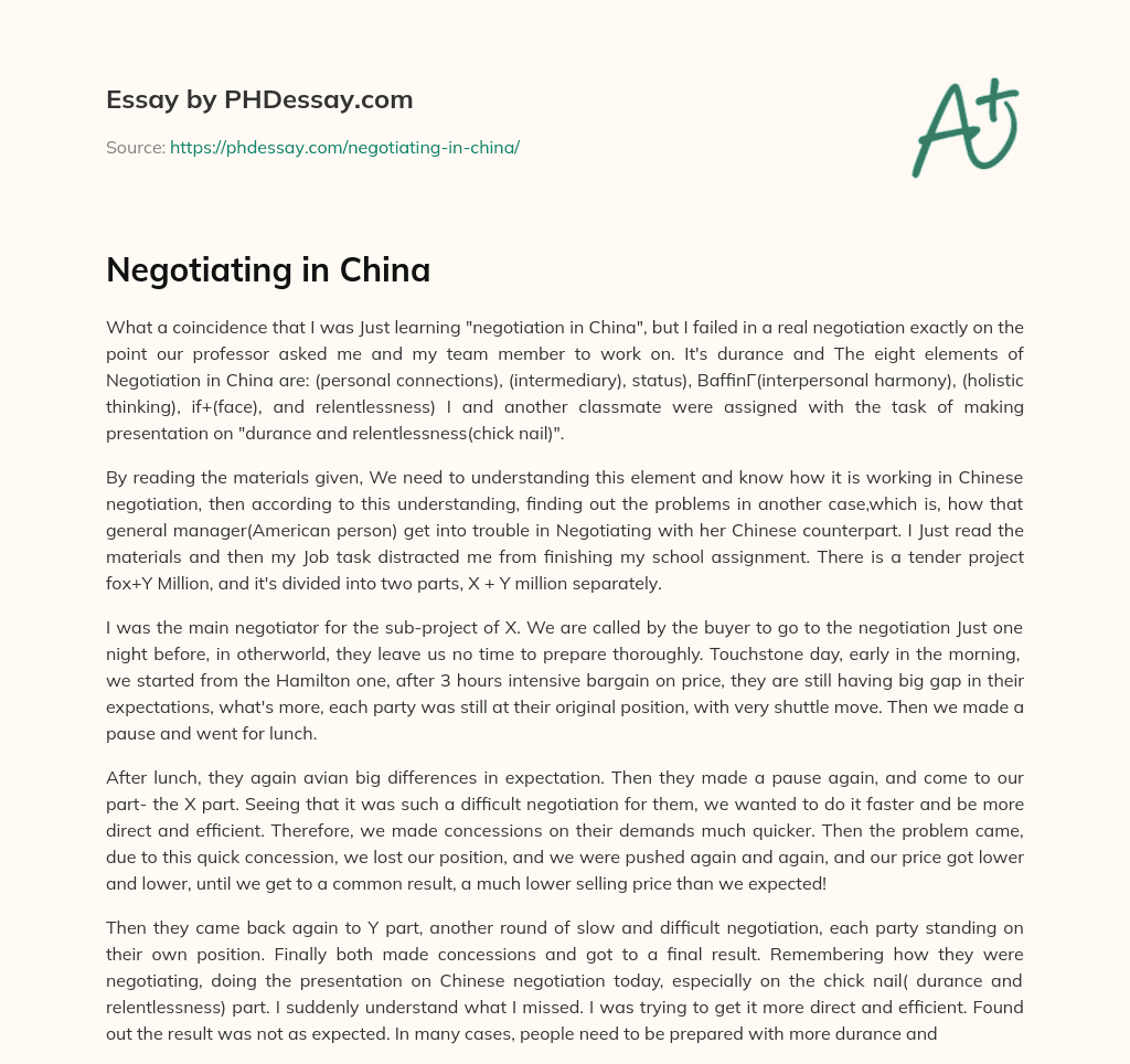 Negotiating in China essay