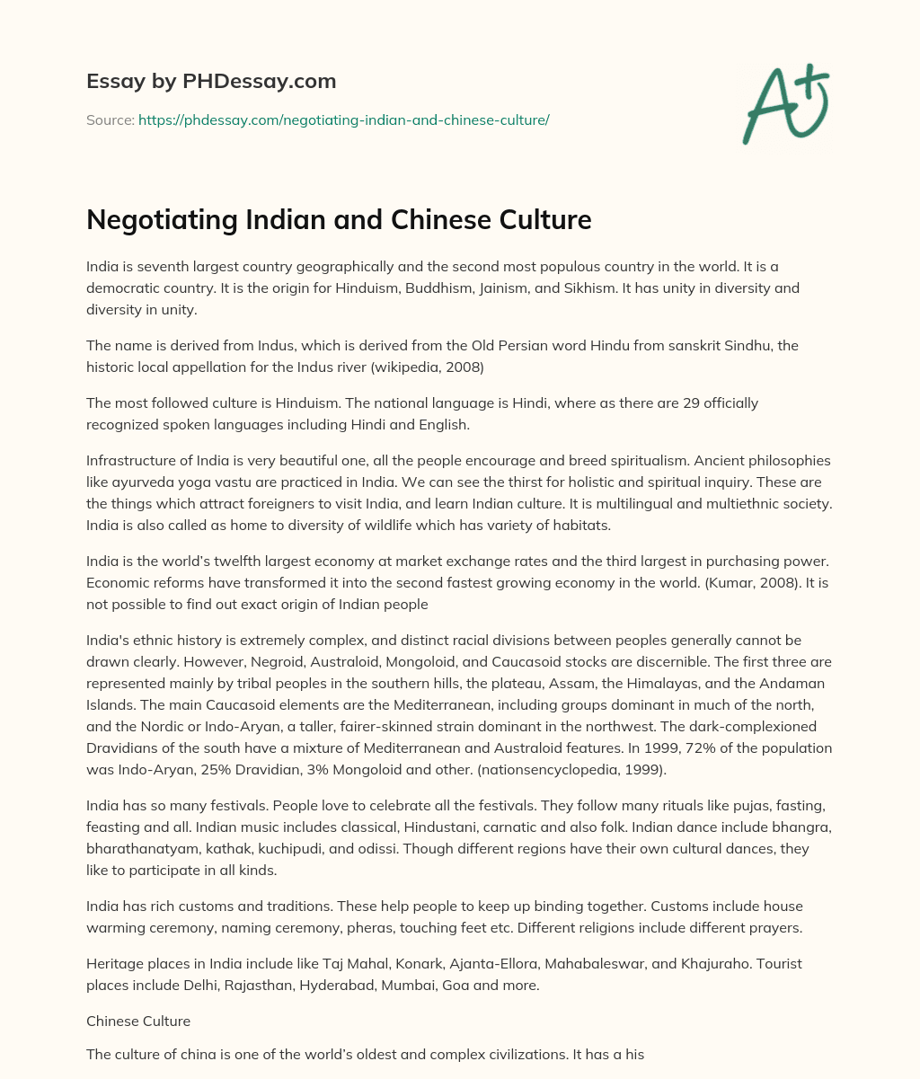 Negotiating Indian and Chinese Culture essay