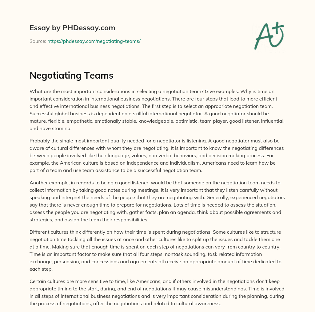 Negotiating Teams essay