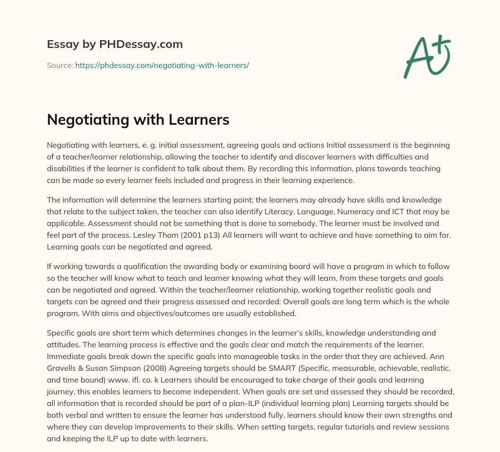Negotiating with Learners essay