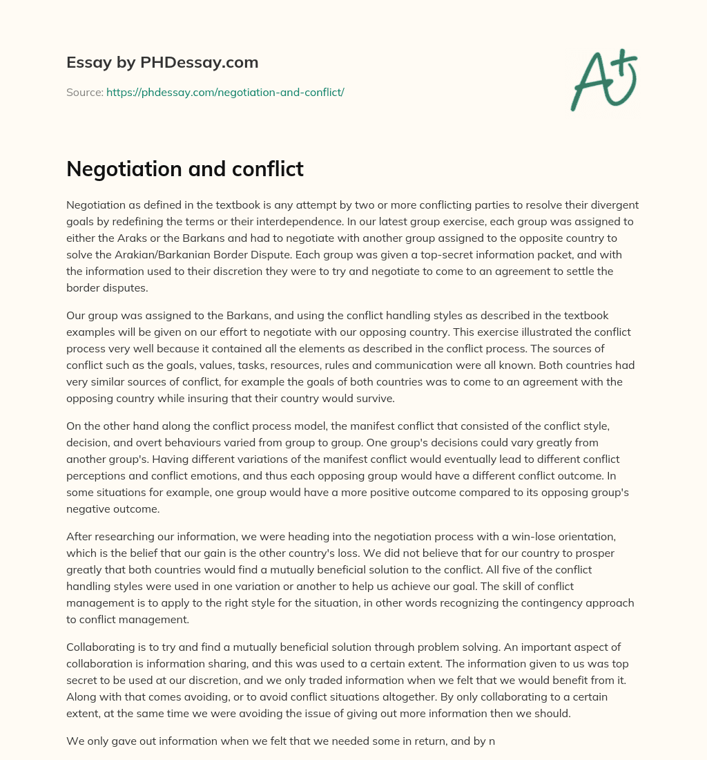 Negotiation and conflict essay