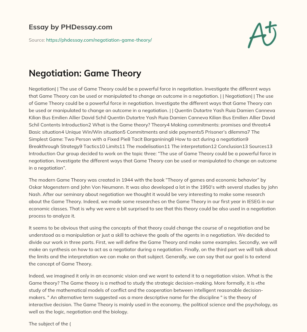 Negotiation Game Theory