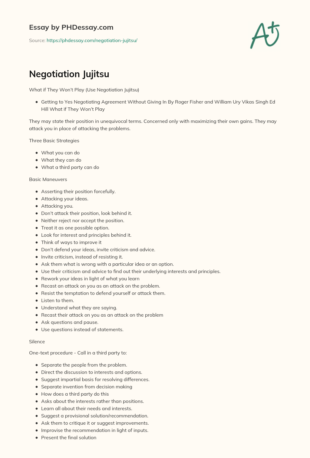 Negotiation Jujitsu essay