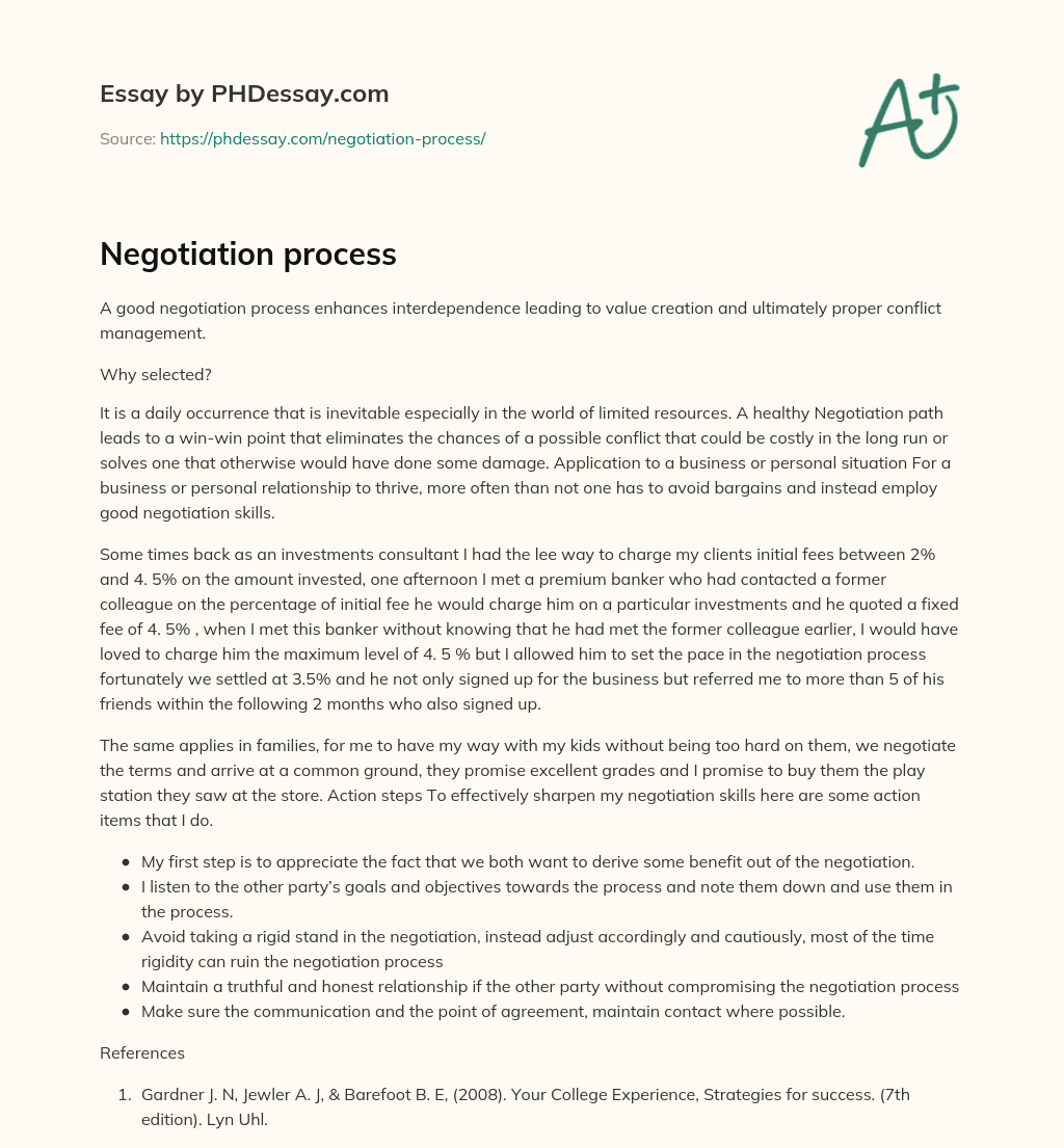 Negotiation process essay