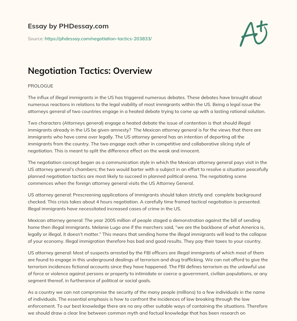 Negotiation Tactics: Overview essay