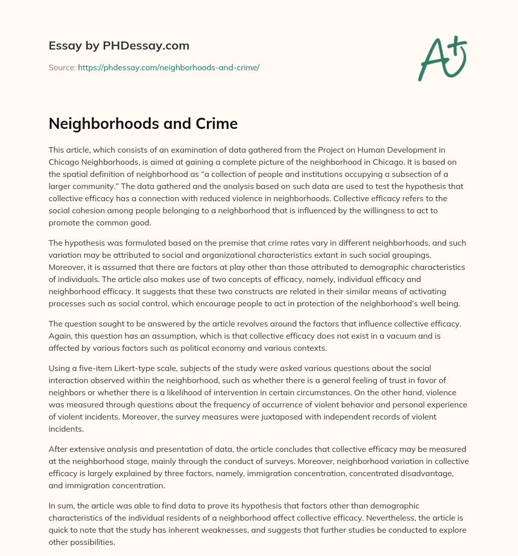 Neighborhoods and Crime essay