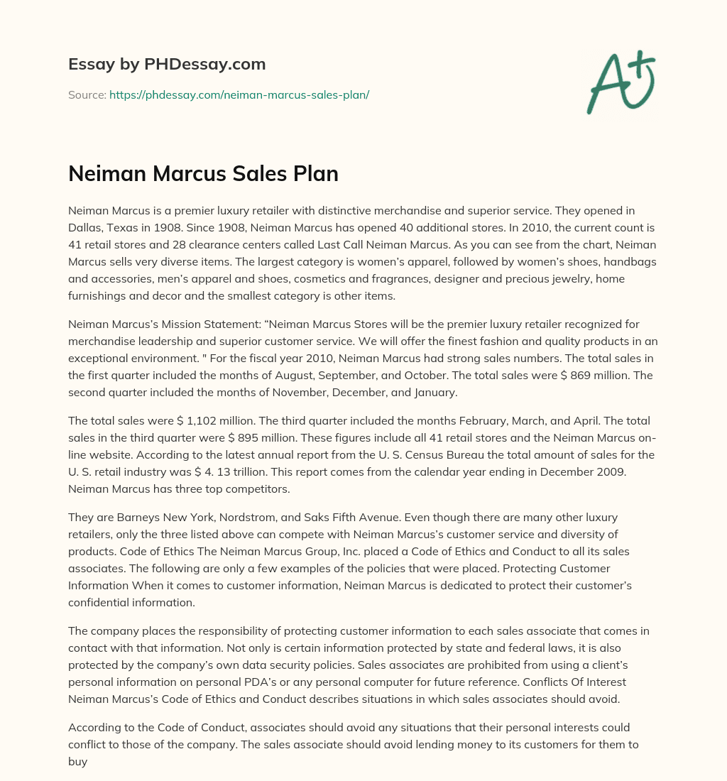 Neiman Marcus Sales Plan essay