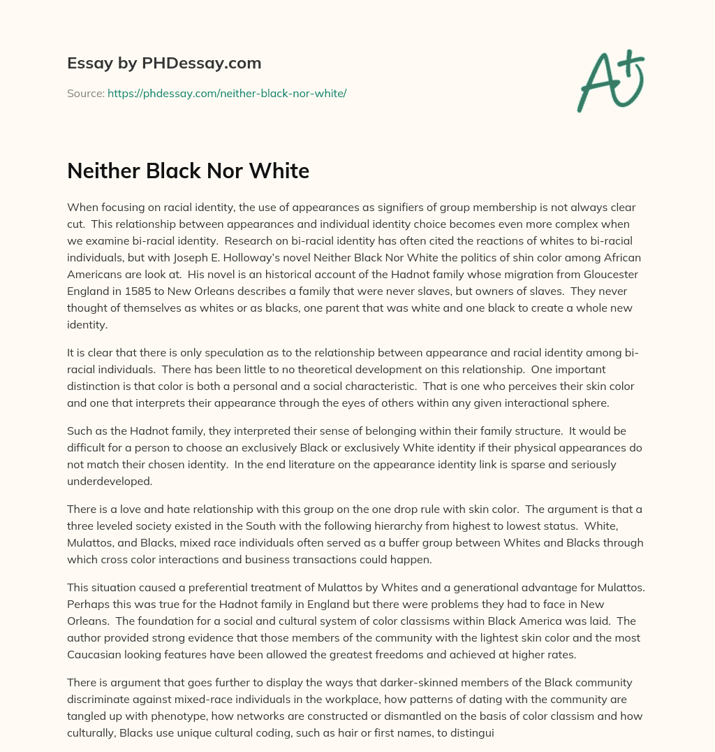 Neither Black Nor White essay