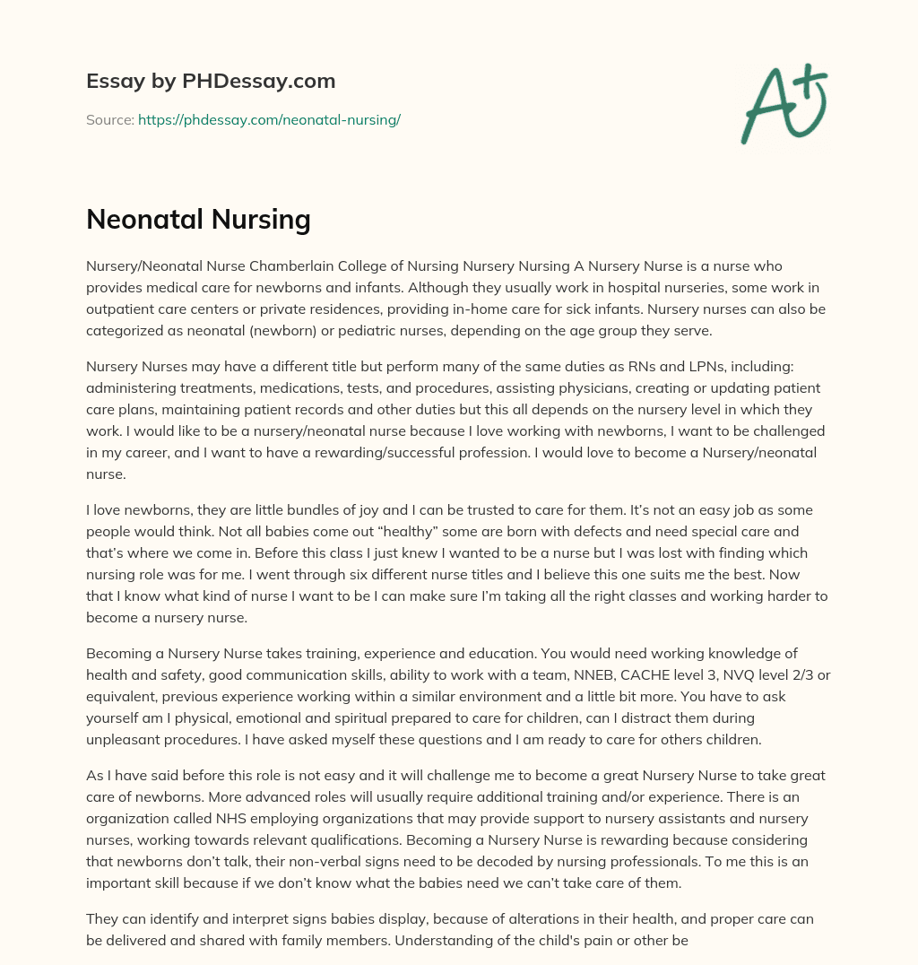 Neonatal Nursing essay