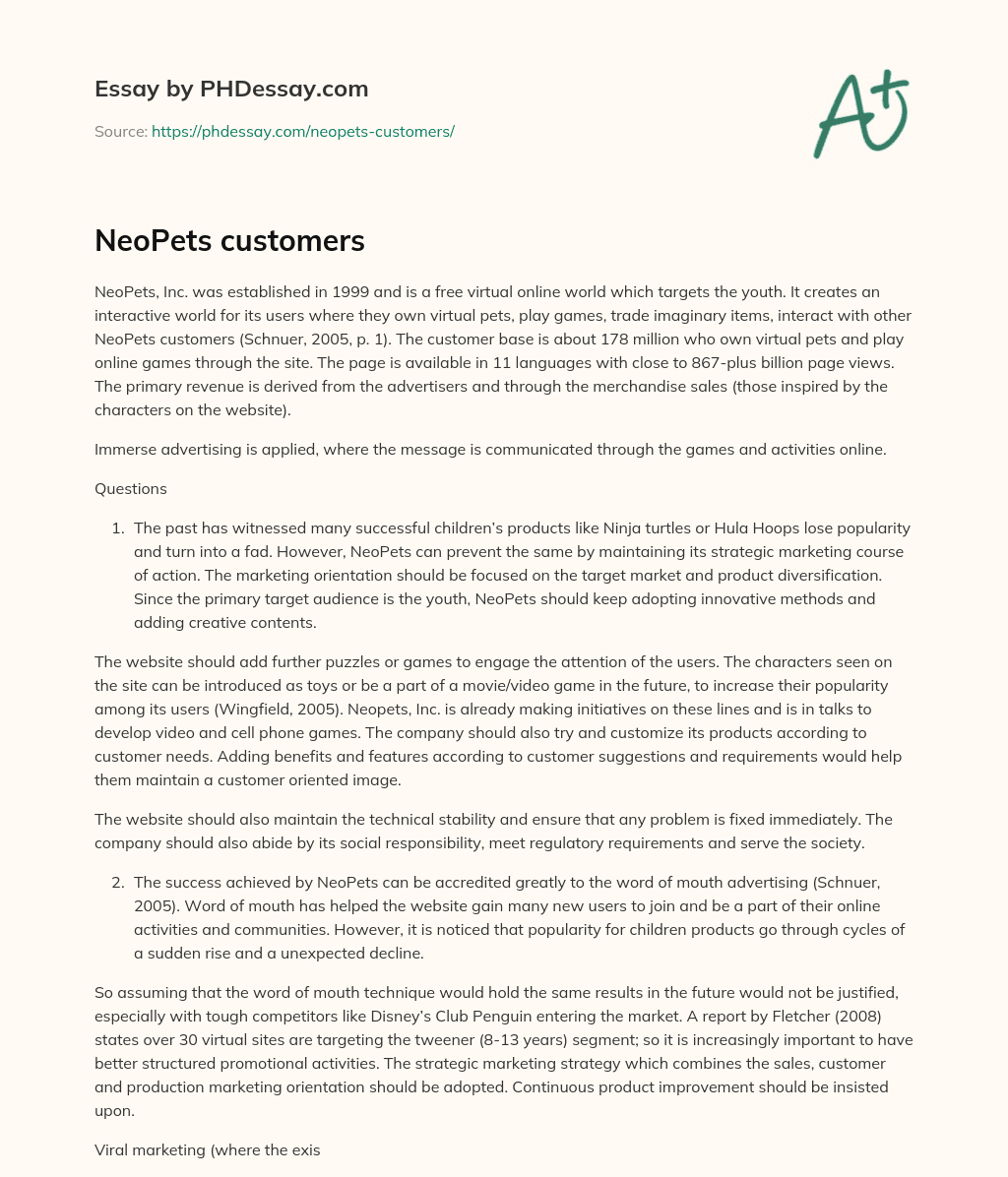 NeoPets customers essay