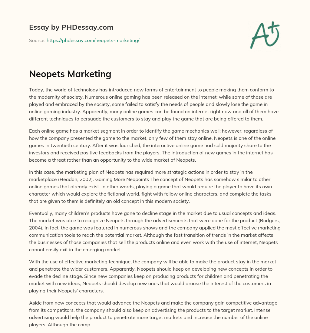 Neopets Marketing essay
