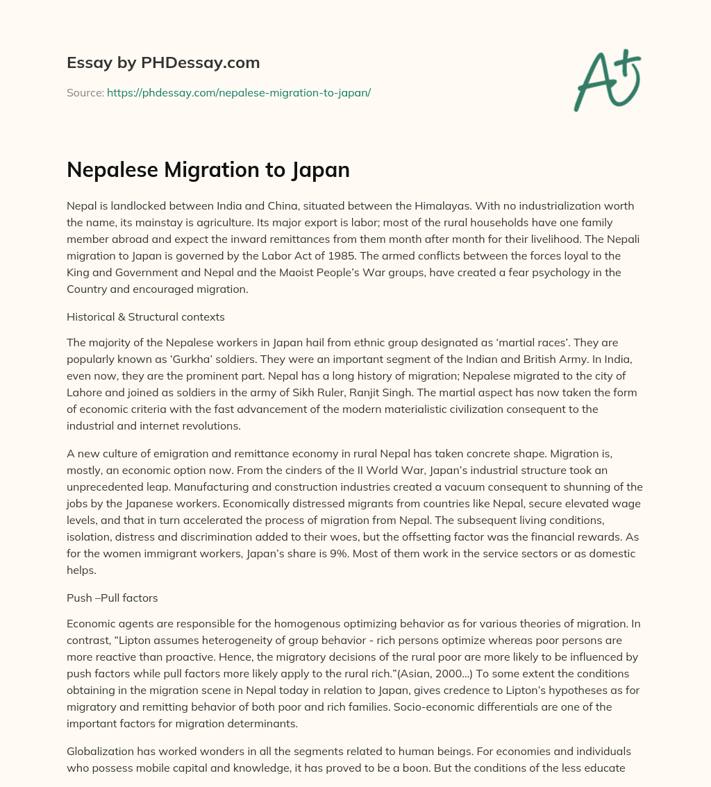 Nepalese Migration to Japan essay