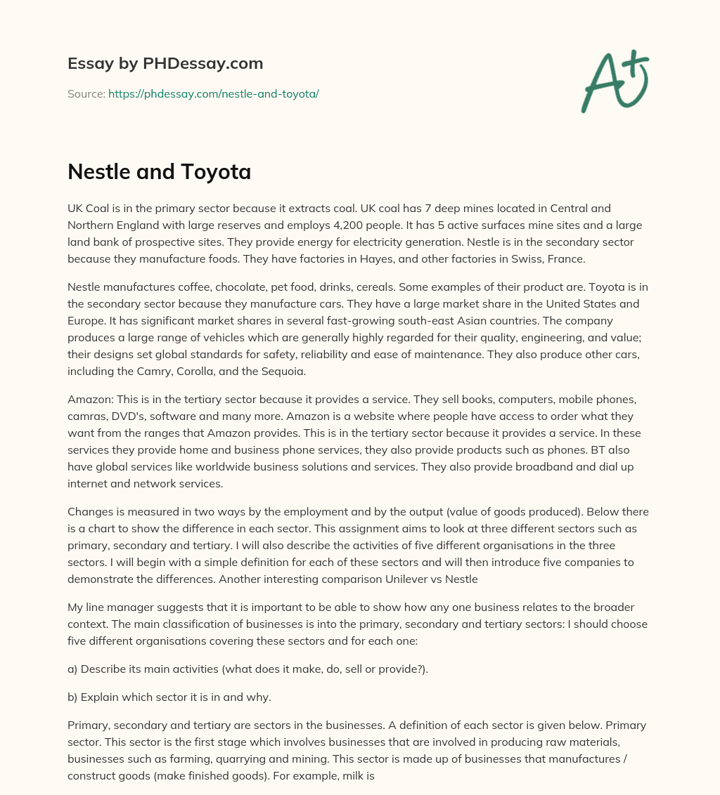 Nestle and Toyota essay
