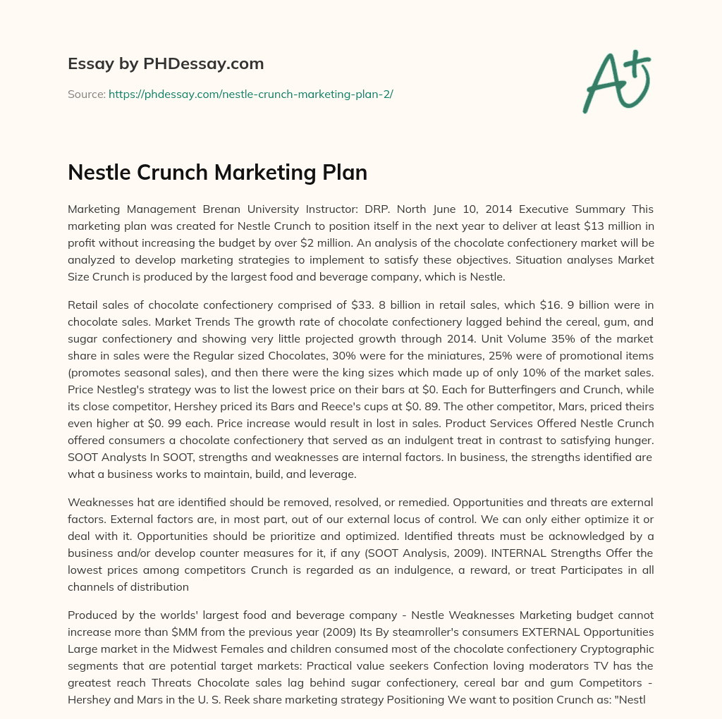 Nestle Crunch Marketing Plan essay