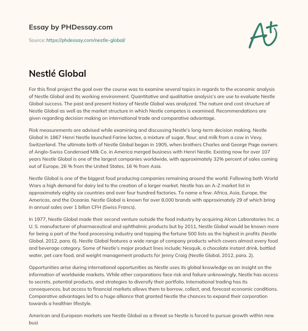Nestlé Global essay
