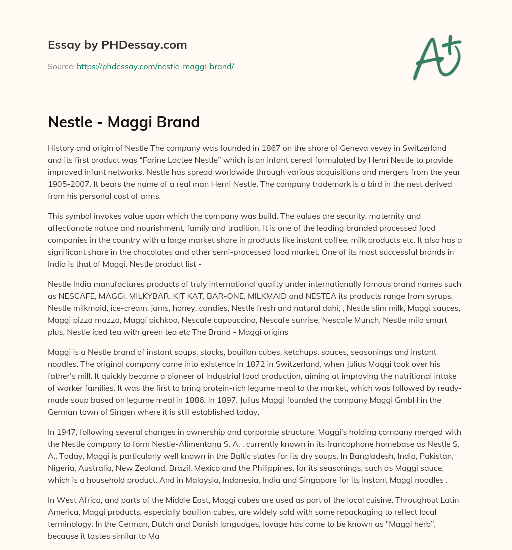 Nestle – Maggi Brand essay