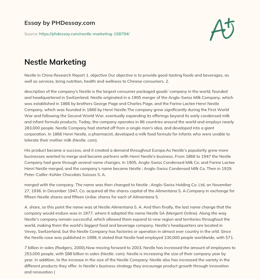 Nestle Marketing essay