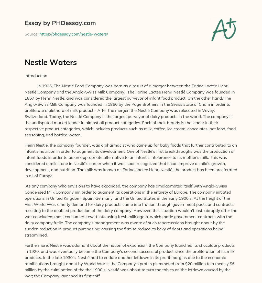 Nestle Waters essay