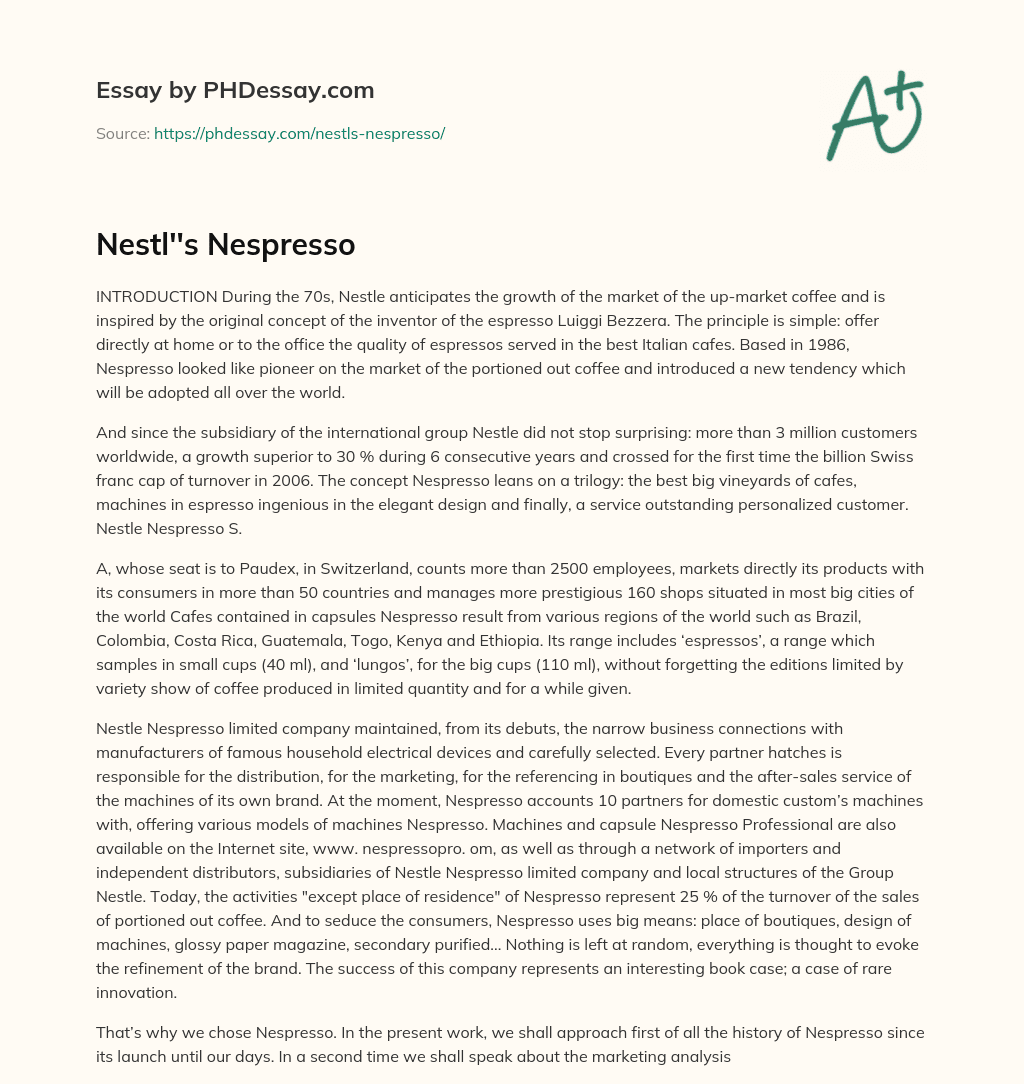 Nestl”s Nespresso essay