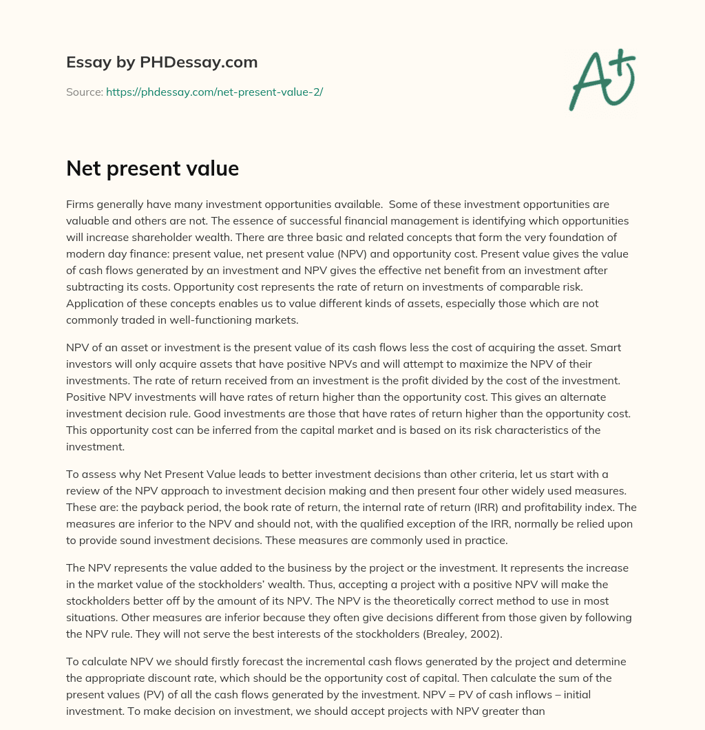 Net present value essay
