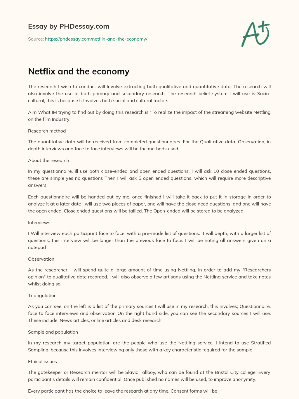 Netflix and the economy essay