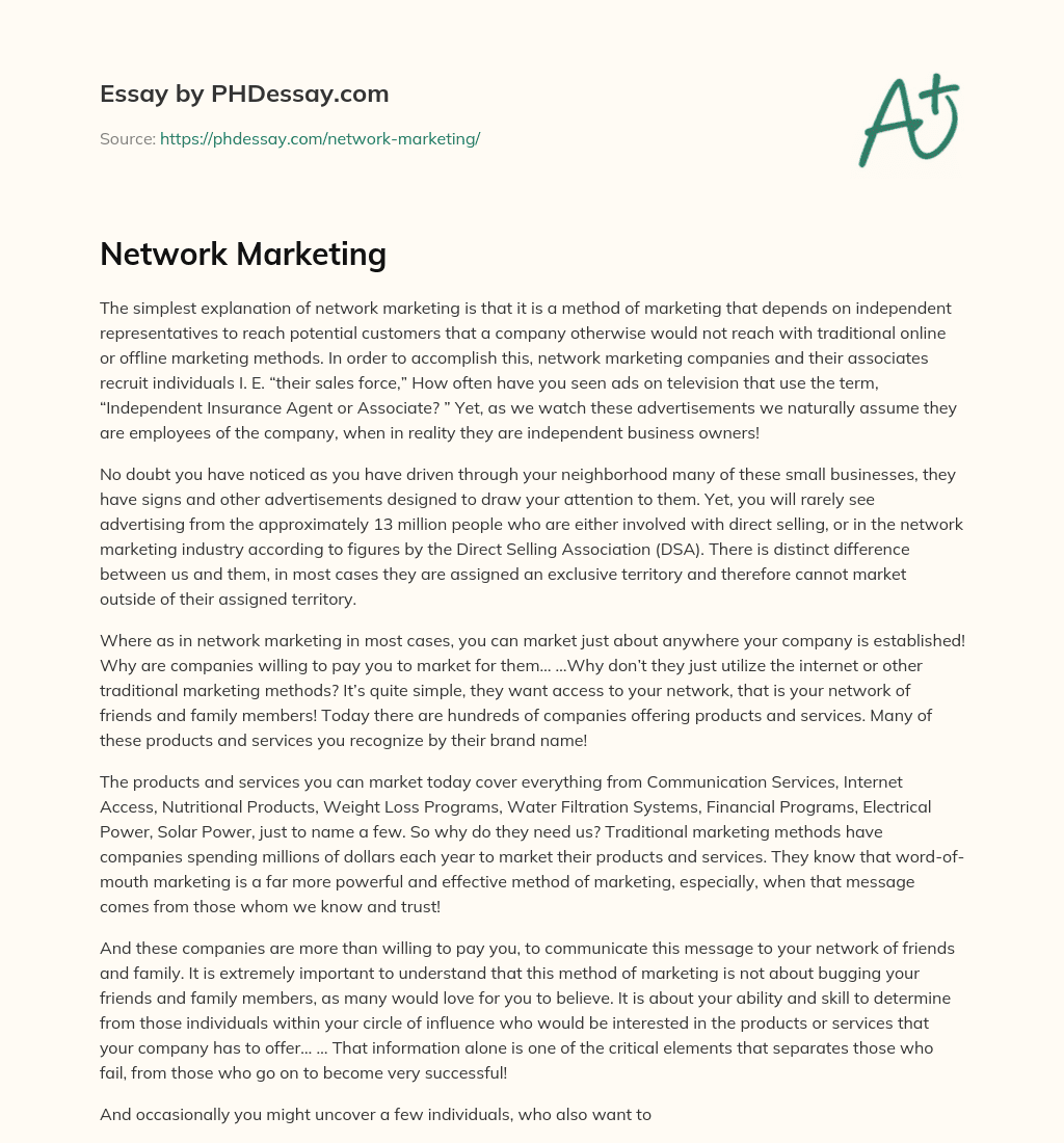 Network Marketing essay
